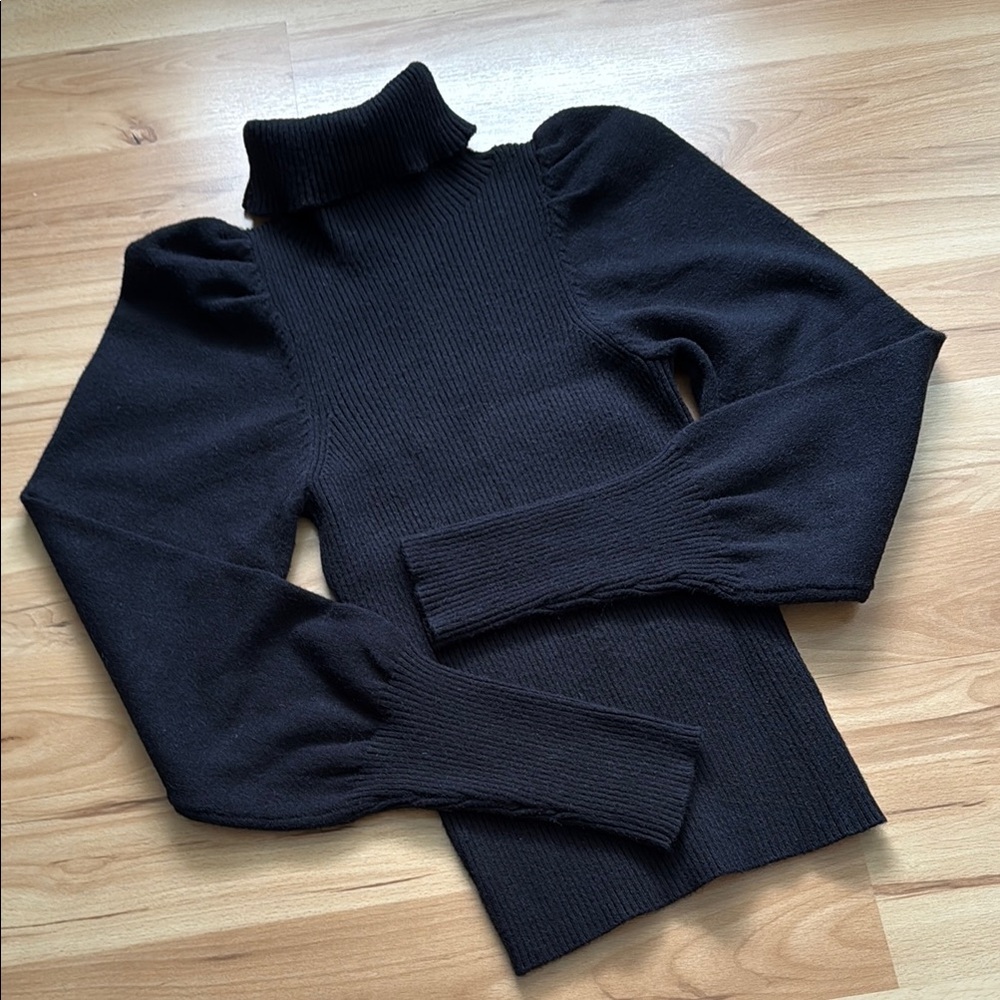 Lulu's Black Turtleneck Sweater Fitted Knit Design